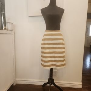 Down East, CUTEST! Womens size Medium Striped khaki & white zip up midi skirt.